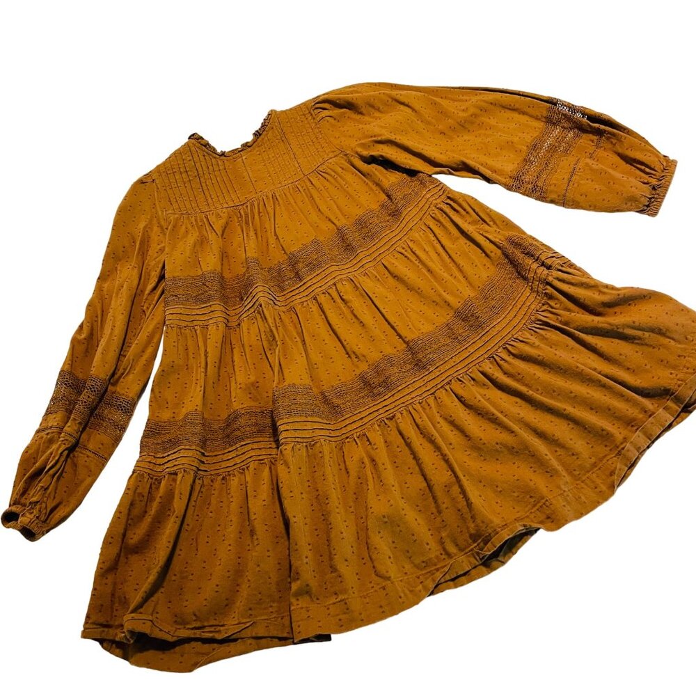 Old Navy Women's XS Long Sleeve Pintuck Lace Dress Sisal Brown - Picture 1 of 9